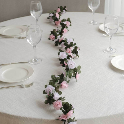 2 Pack Blush Dusty Rose Mini Rose Artificial Silk Rose Vines Hanging Flower Garland with 45 Flower Heads - 8ft