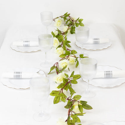 20 LED White Silk Rose Flower Garland Vine String Lights, Warm White Battery Operated 7ft