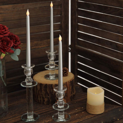 3-Pack LED Taper Candles 11" Warm Flickering Silver - Flameless Decorative Lighting