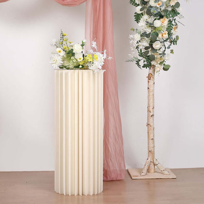 Ivory Cylinder Pillar Pedestal Stand, Display Column Stand With Top Plate 40"