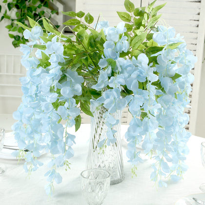 5 Pack Artificial Silk Hanging Wisteria Flower Garland Vines in Light Blue, 3 Strands in 1 Bush - 44"