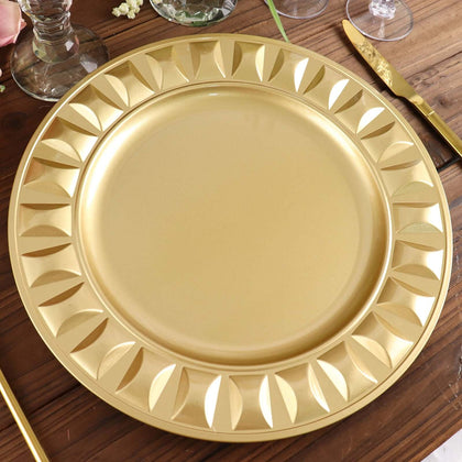 6-Pack Plastic Charger Plates 13" Round Gold Bejeweled Rim - Dinner Charger Tableware
