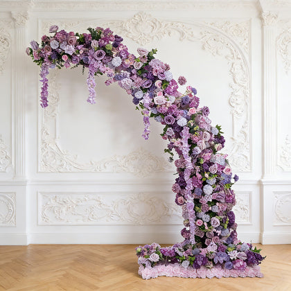 Silk Floral Backdrop for 8ft Half Crescent Wedding Arch – Foam-Backed Artificial Flower Arch in Lavender Lilac Mix with Roses, Hydrangeas & Chrysanthemums