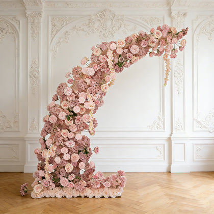 Silk Floral Backdrop for 6.5ft Half Crescent Wedding Arch – Foam-Backed Artificial Flower Arch in Dusty Rose with Roses, Hydrangeas & Chrysanthemums