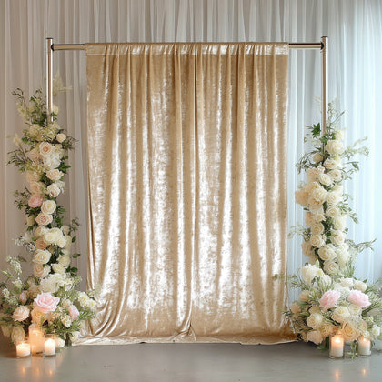 Crushed Velvet Backdrop Curtain – Beige 5ft x 12ft Event Drape with Rod Pocket, Privacy Panel for Photo Booths & Events