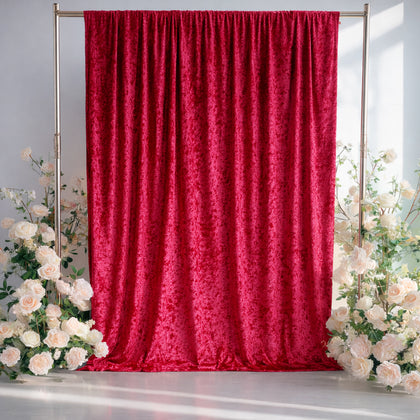 Crushed Velvet Backdrop Curtain – Red 5ft x 14ft Event Drape with Rod Pocket, Privacy Panel for Photo Booths & Events