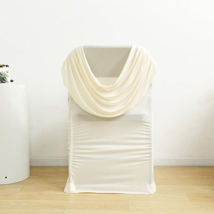 Spandex Fitted Folding Chair Cover Ivory with Ruched Swag Back and Foot Pockets – Durable Stretch Slipcover