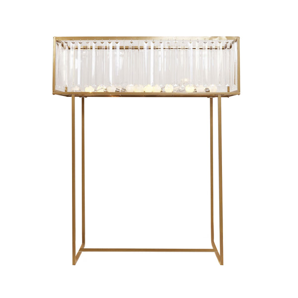 Crystal Pendant Flower Stand, Gold Metal Centerpiece Vase – 48" Tall Rectangular Display Rack