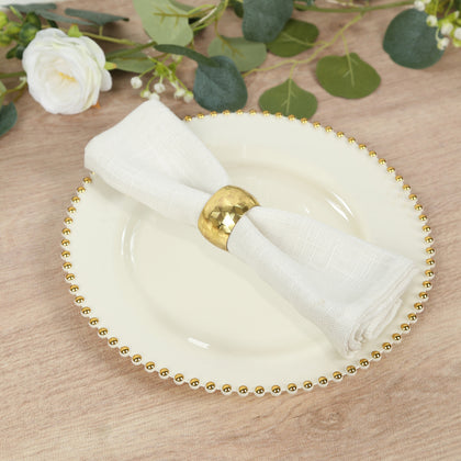 10-Pack Plastic Round Dinner Plates 10" Ivory with Gold Beaded Rim - Disposable Party Plates for Stylish Gatherings & Celebrations