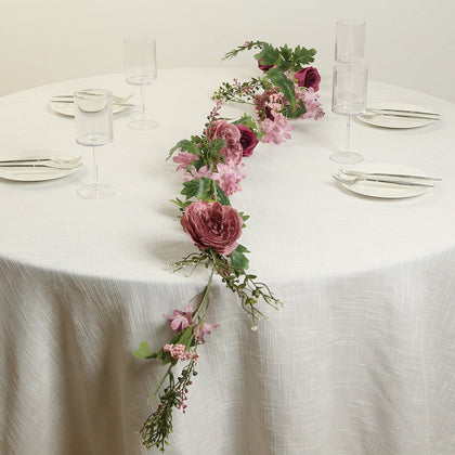 Dusty Rose Artificial Rose Peony Flower Garland, Mixed Floral Greenery Garland Silk Hanging Vines - 6ft