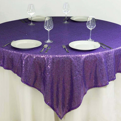 Sequin Square Table Overlay 72"x72" Purple - Sparkly Table Topper