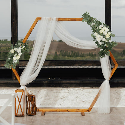 Set of 2 Silk Rose Floral Swag Wedding Arch Decor in White with Eucalyptus Leaves, Large Artificial Flower Arrangement Garlands - 24",42"