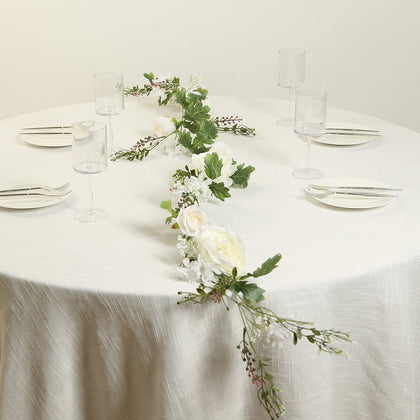 White Artificial Rose Peony Flower Garland, Mixed Floral Greenery Garland Silk Hanging Vine - 6ft