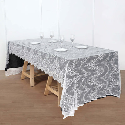 Lace Rectangle Tablecloth 60"x120" White with Scalloped Frill Edges - Vintage Design for Stylish Table Settings