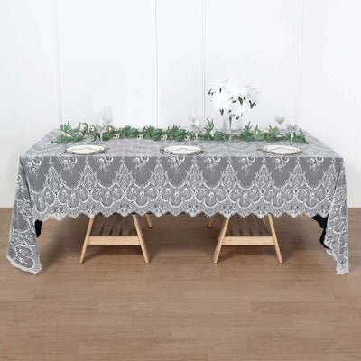Lace Rectangle Tablecloth 60"x120" White with Scalloped Frill Edges - Vintage Design for Stylish Table Settings